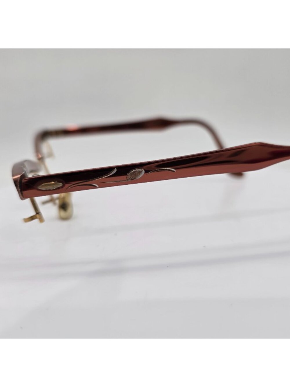 Bausch & Lomb Vintage Rimless Eyeglass Frames Rose Gold Brown Metal 5" Wide - Picture 4 of 12